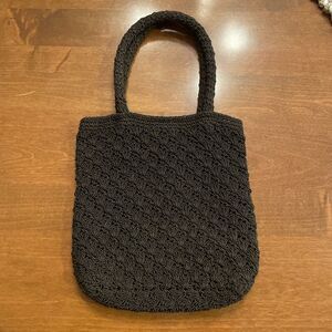 Vtg Express Paris‎ Woven Slouch Crochet Nylon Brown Handbag Purse Snaps Small